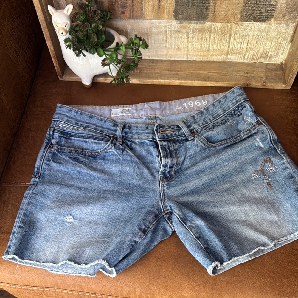 GAP Blue Jean Shorts with Frayed Hem and Relaxed Fit